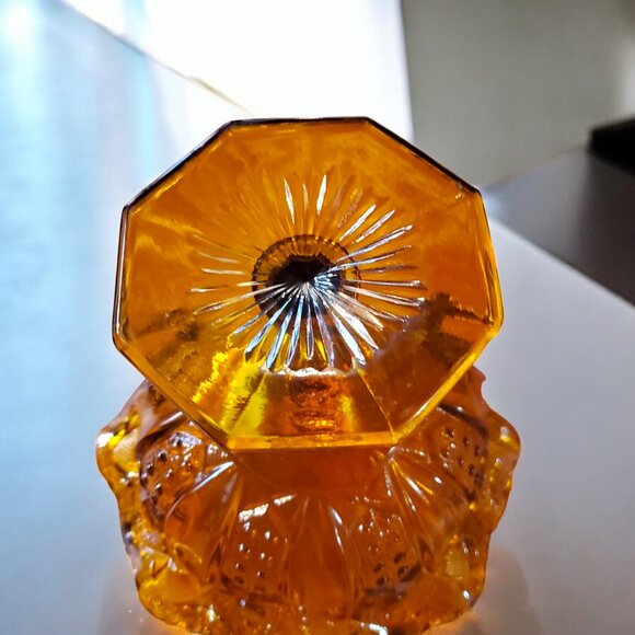 Vintage LE Smith Glass Heritage Quintec Amber Glass Pedestal Compote Candy Dish - Picture 8 of 9